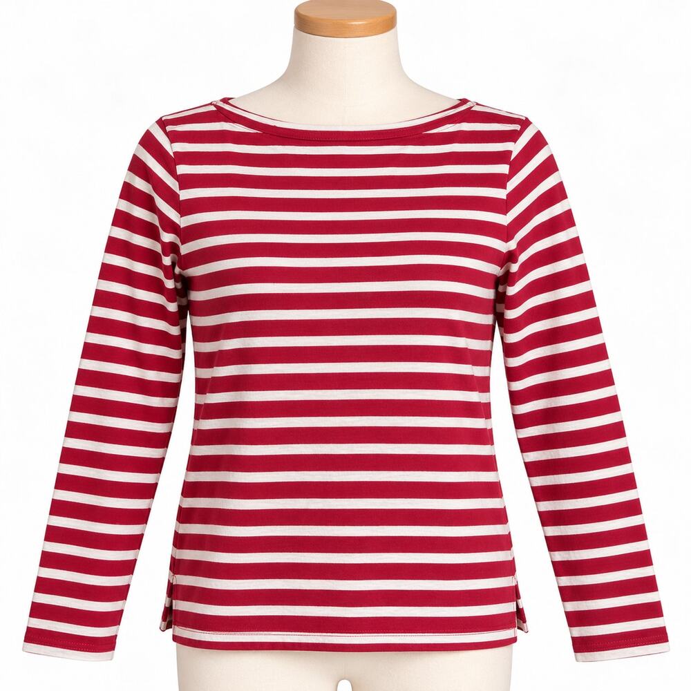 J.Crew Red White Striped Long Sleeve Boatneck Shirt Women's S
